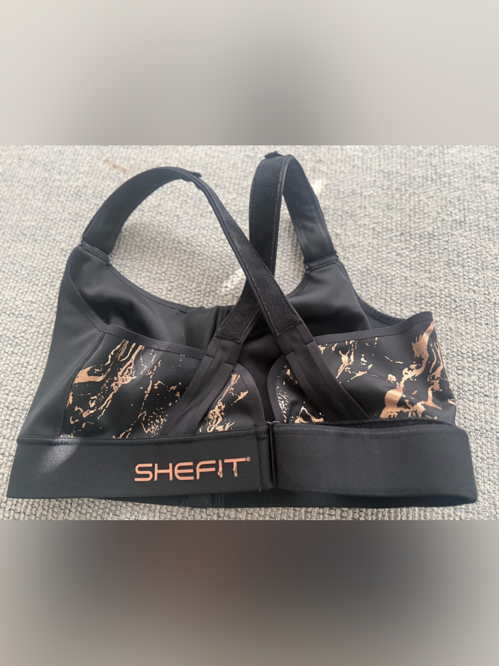 SHEFIT Black Sports Bra with Pink Logo Print
